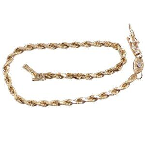 Solid 14K Yellow Gold Twisted Rope Natural Diamond Accent Bracelet 7.5" 3mm